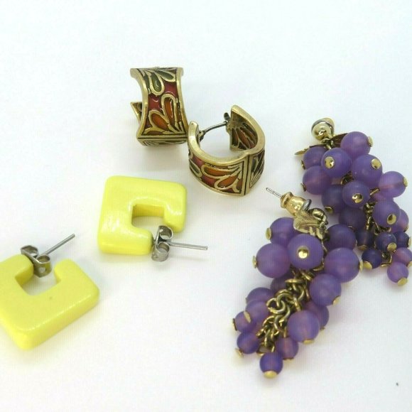 Vintage Pierced Earrings Lot of 3 Pairs Wire Posts Mid Century Modern Mixed - Picture 3 of 10